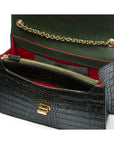 Leather chain bag, green croc, inside view