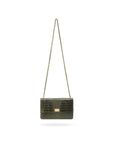 Leather chain bag, green croc, chain strap