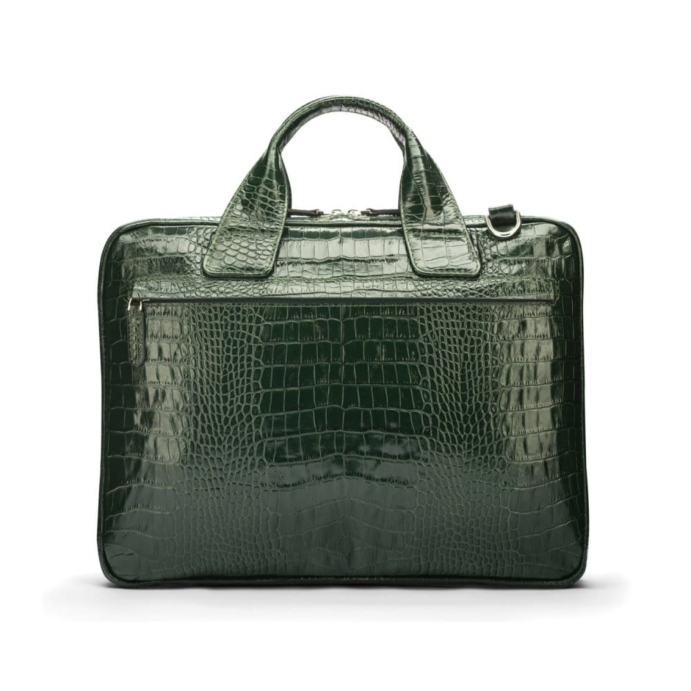 Leather 13" laptop briefcase, green croc, back