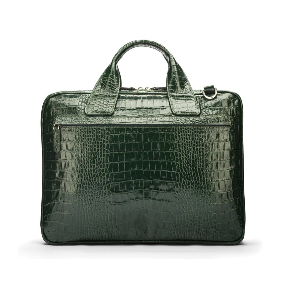 Leather 13&quot; laptop briefcase, green croc, back