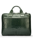 Leather 13" laptop briefcase, green croc, back