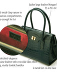 Large leather Morgan bag, green croc, features