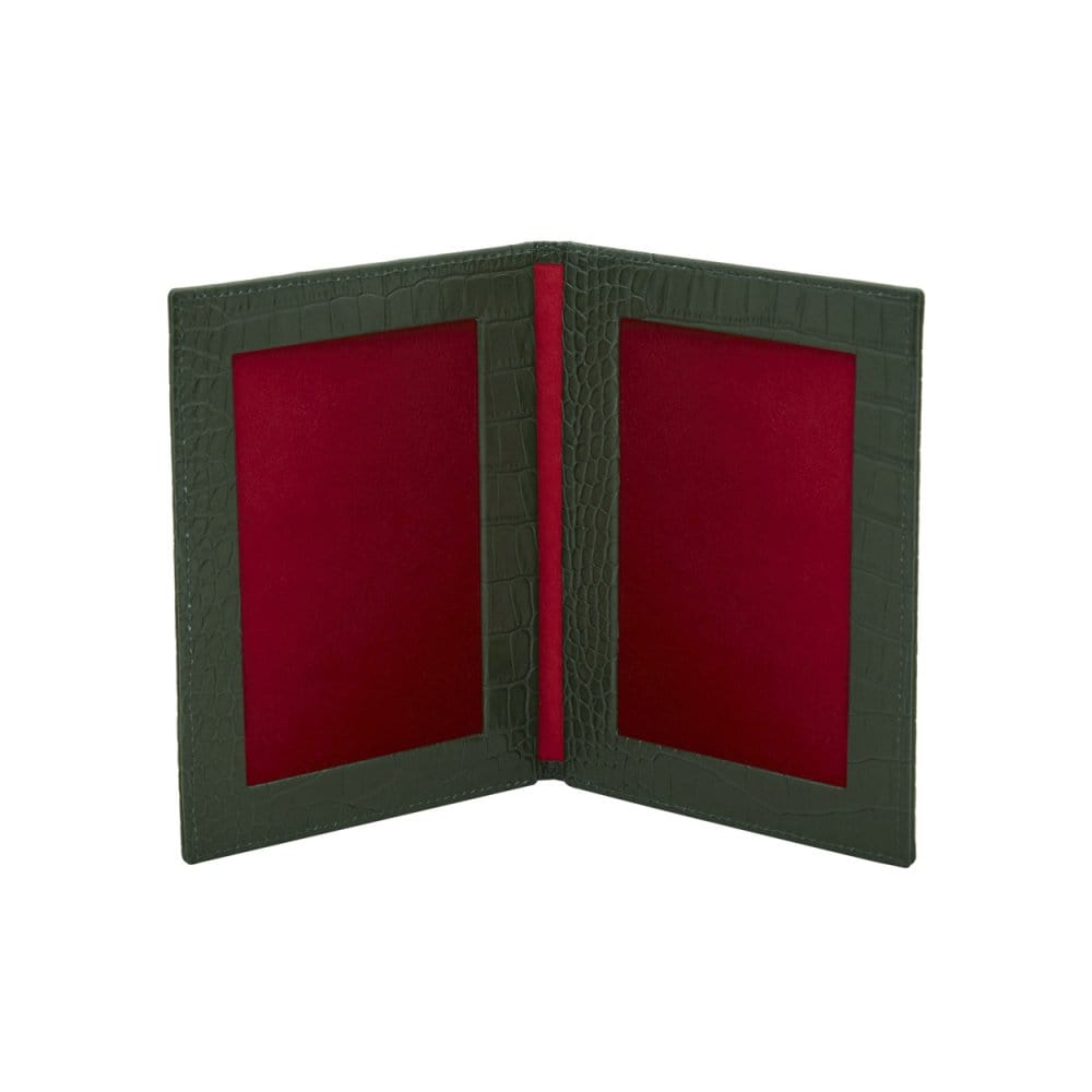 Double leather photo frame, green croc, 6 x 4", inside