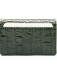 Leather bifold card wallet, green croc, front view