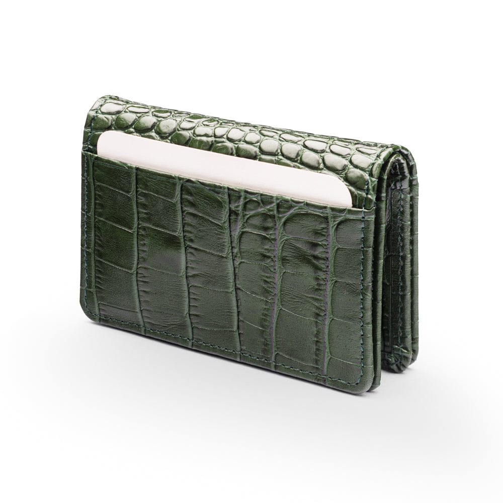 Leather bifold card wallet, green croc, back