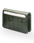 Leather bifold card wallet, green croc, back