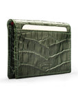 Leather business card envelope, green croc, back