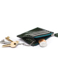 Leather card case with zip coin purse and key chain, green croc, inside