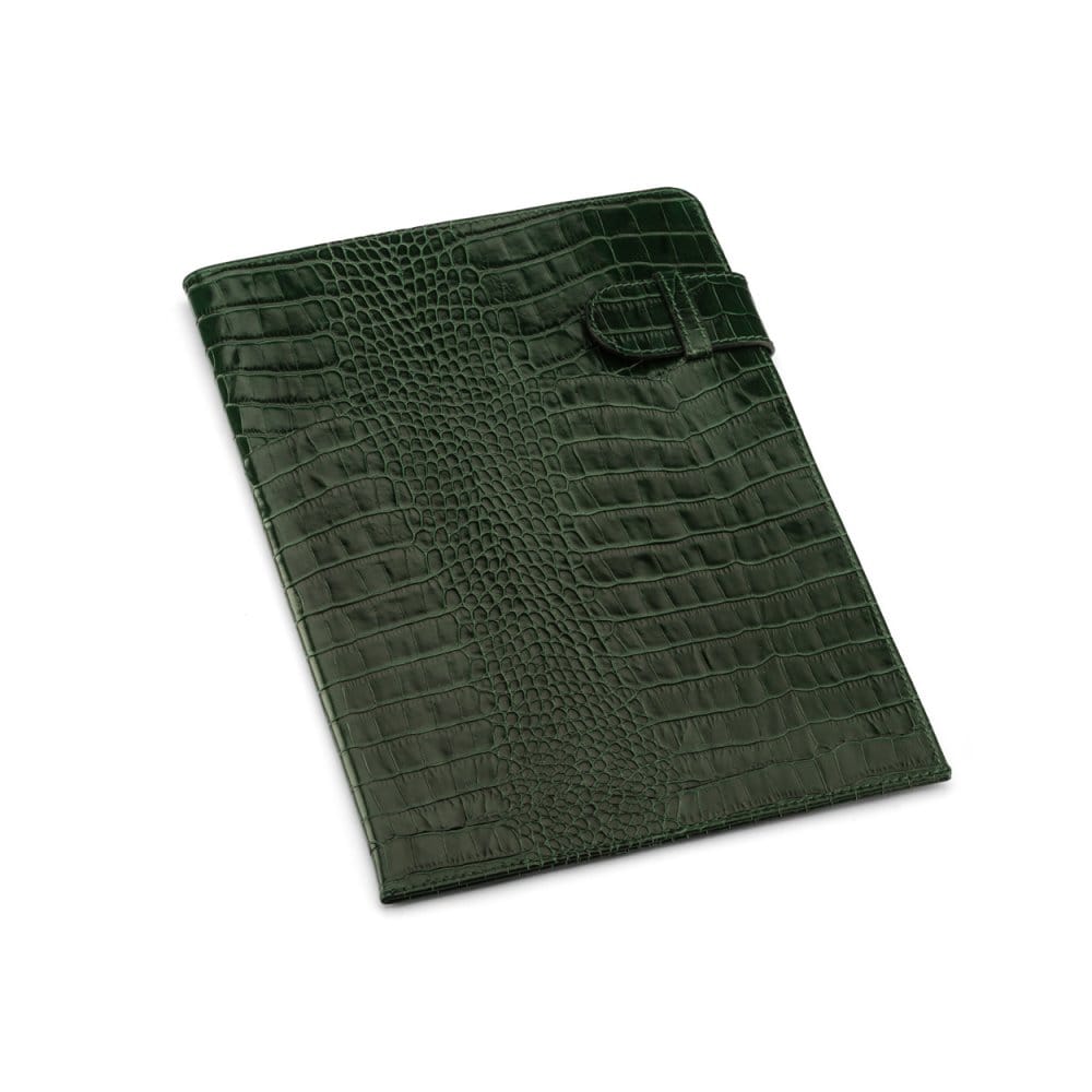 Leather document folder, green croc, front