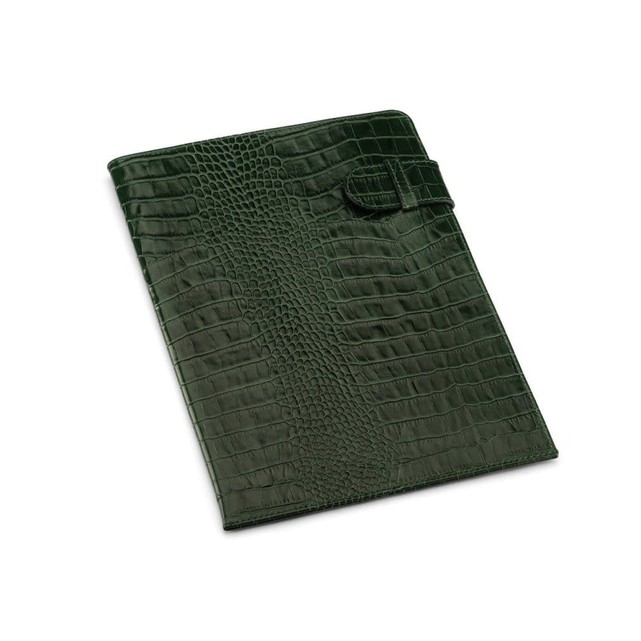 Leather A4 Document Folder, Green Croc | Document Cases | SageBrown