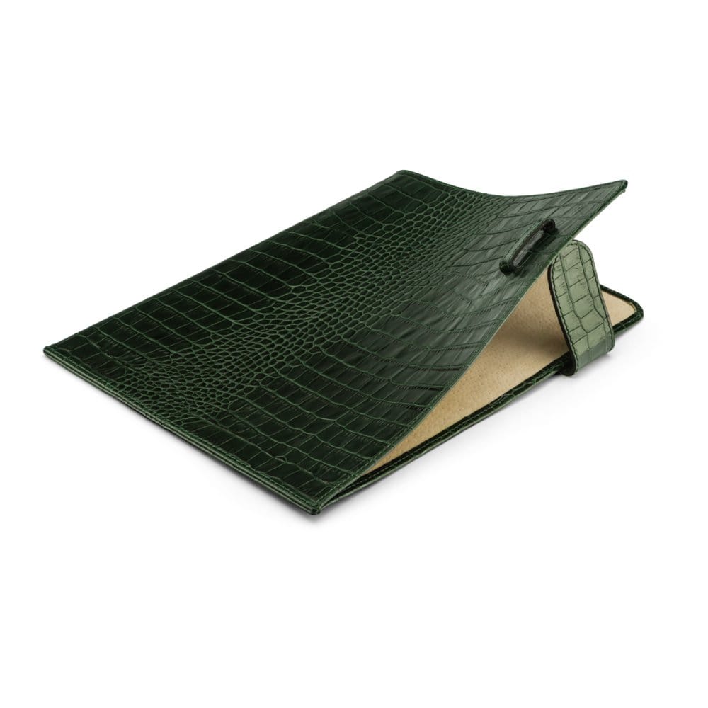 Leather document folder, green croc, inside