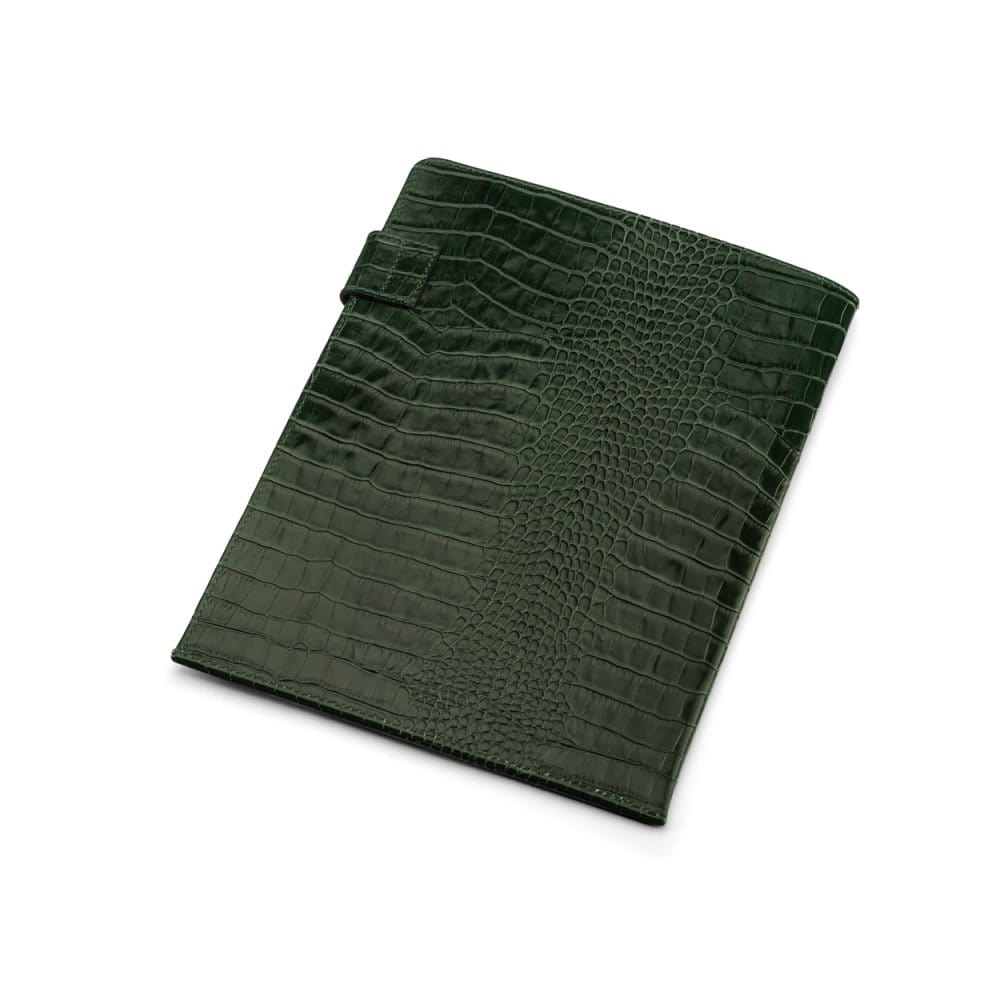 Leather document folder, green croc, back