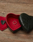 Leather heart shaped jewellery box, green croc, lifestyle