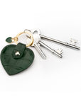 Leather heart shaped key ring, green croc