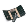 Key wallet with detachable key fob, green croc, open