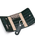 Key wallet with detachable key fob, green croc, open