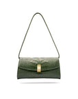 Leather clutch bag, green croc, short strap