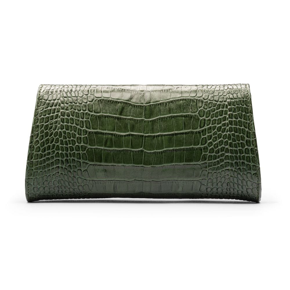 Leather clutch bag, green croc, back view