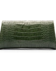 Leather clutch bag, green croc, back view