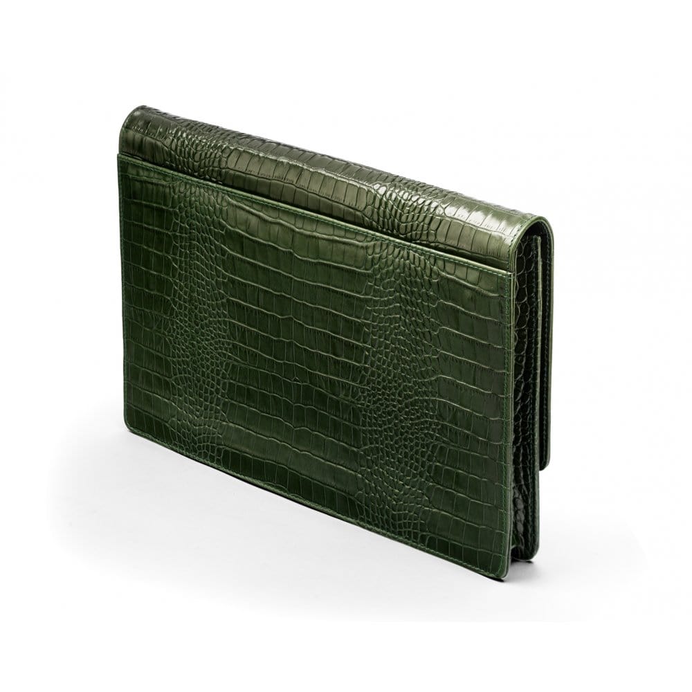 Leather portfolio case, green croc, back