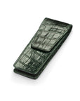 Leather pen case, green croc, side