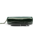 Leather pencil case, green croc, front