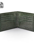 RFID leather wallet for men, green croc, open view