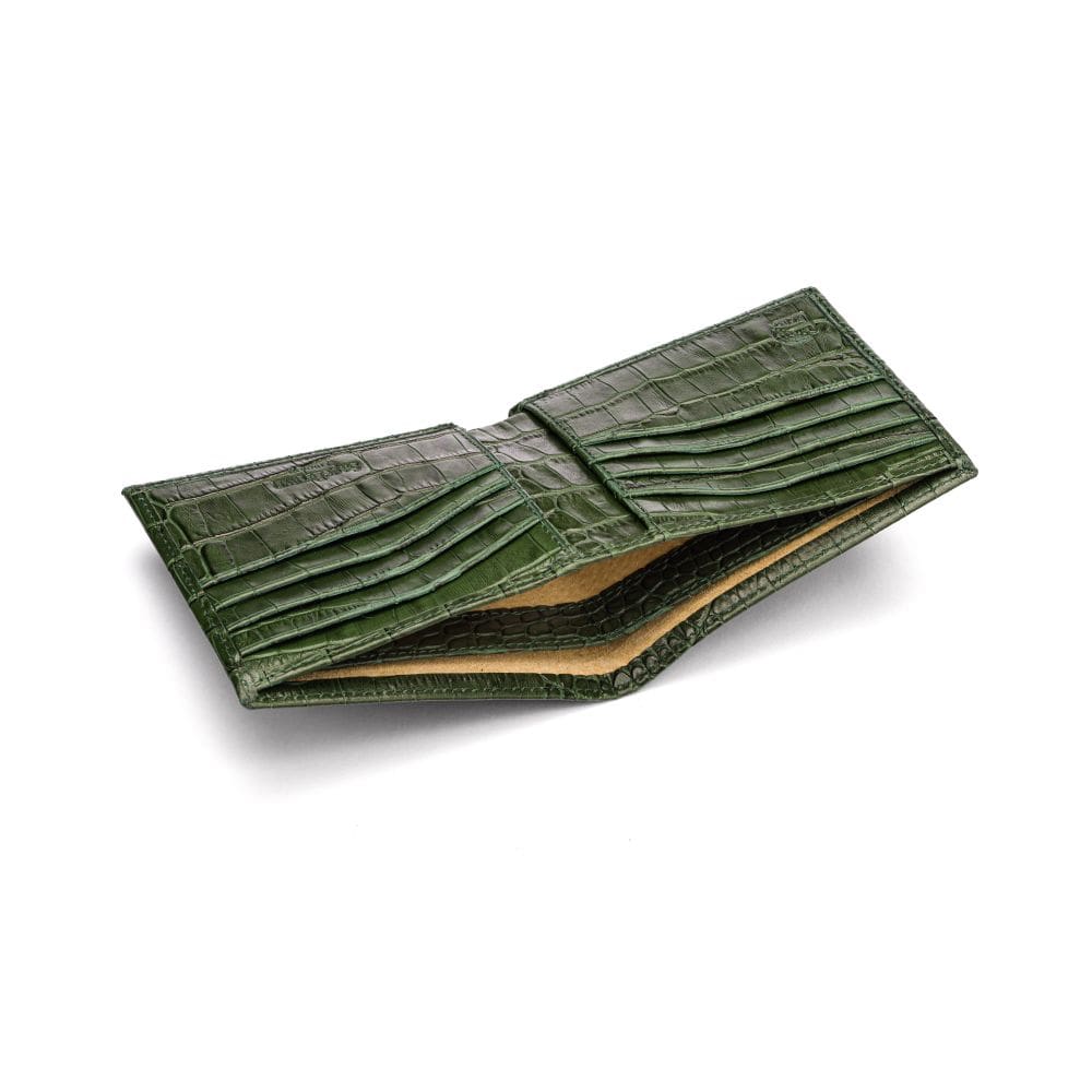 RFID leather wallet for men, green croc, inside view