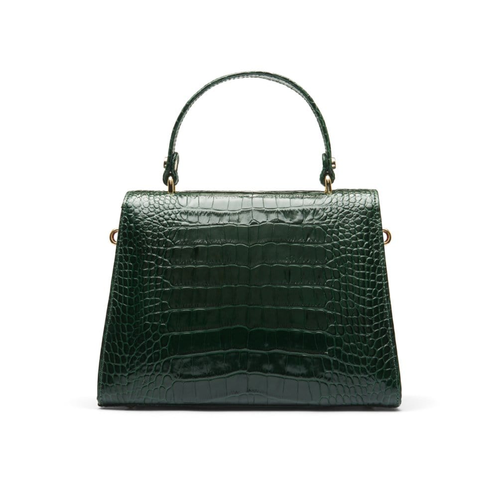 Leather top handle bag, green croc, back