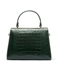 Leather top handle bag, green croc, back