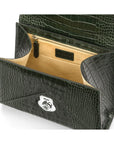 Leather top handle bag, Burnett bag, green croc, inside view