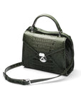 Leather top handle bag, Burnett bag, green croc, with shoulder strap