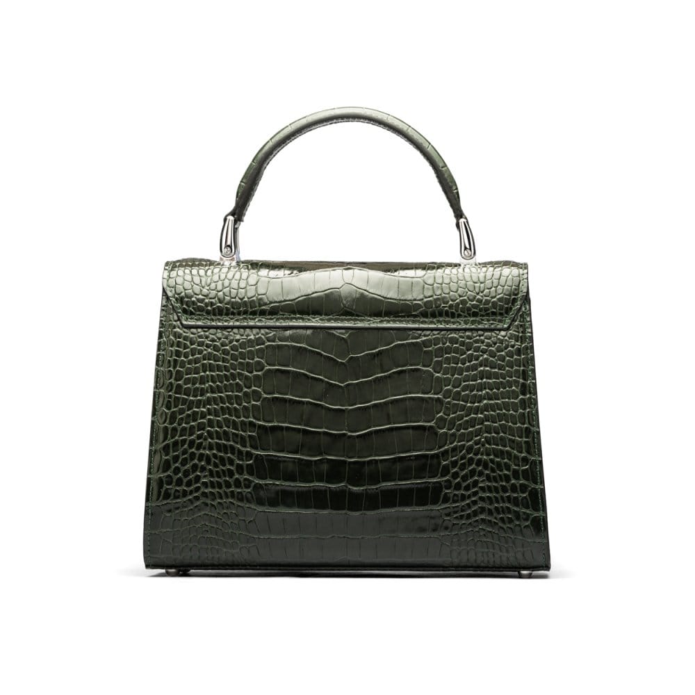 Leather top handle bag, Burnett bag, green croc, back view