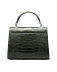 Leather top handle bag, Burnett bag, green croc, back view