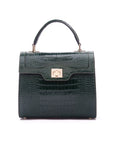 Leather signature Morgan bag, green croc, front view