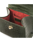 Leather signature Morgan bag, green croc, inside view