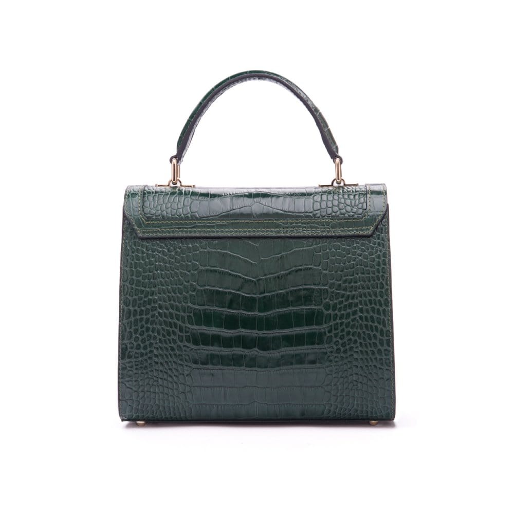 Leather signature Morgan bag, green croc, back view
