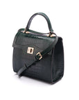 Leather signature Morgan bag, green croc, side view