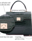 Leather signature Morgan bag, green croc, features