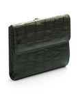 Leather purse with brass clasp, green croc, back