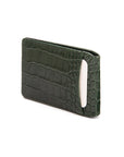 Leather travel card wallet, green croc, back