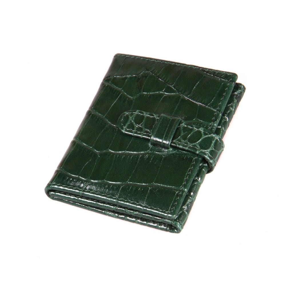 Mini leather trifold photo frame, green croc, 60 x 40mm, front