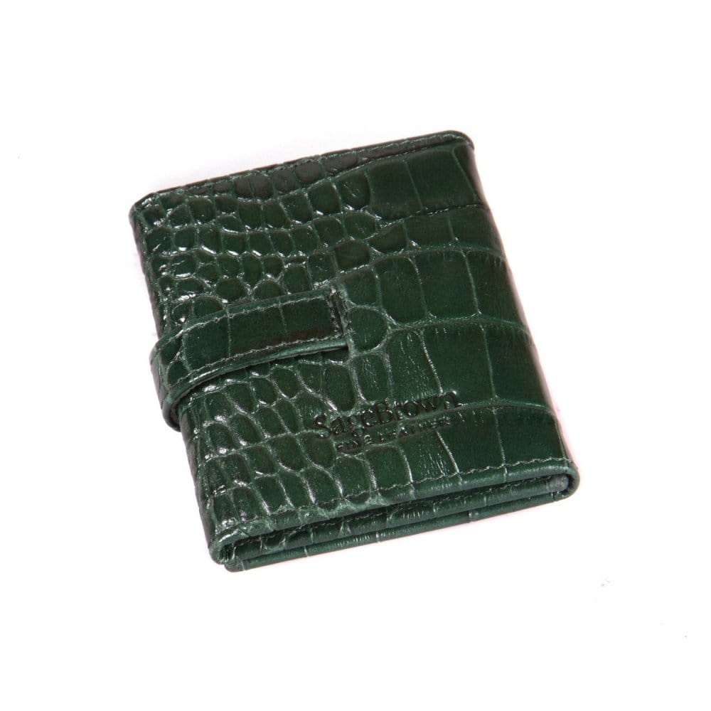 Mini leather trifold photo frame, green croc, 60 x 40mm, back