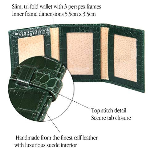 Mini leather trifold photo frame, green croc, 60 x 40mm, features