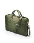 Leather 13" laptop bag, green croc, side