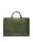 Leather Trinity 13" laptop briefcase, green croc, front view