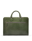 Leather Trinity 13" laptop briefcase, green croc, back view