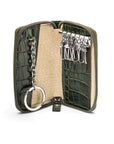 Leather zip around key case, green croc, open