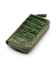 Leather zip around key case, green croc, front