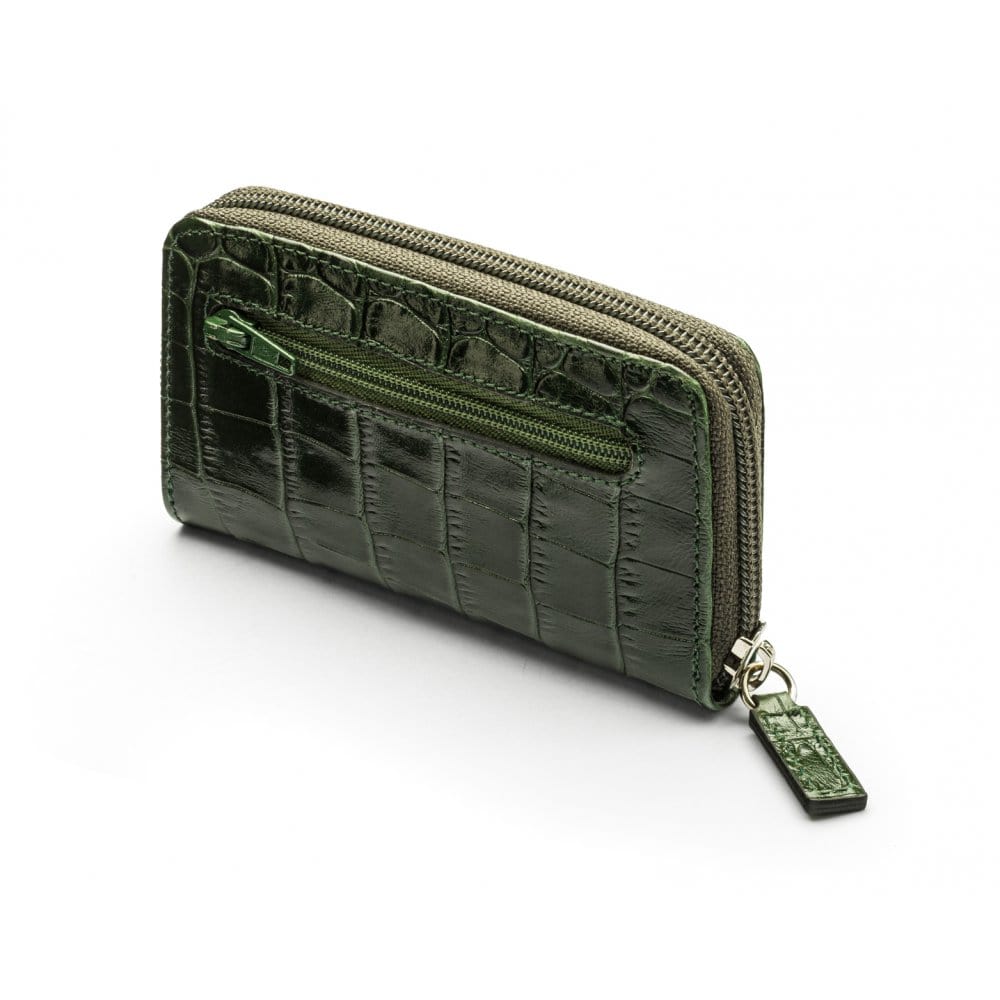 Leather zip around key case, green croc, back